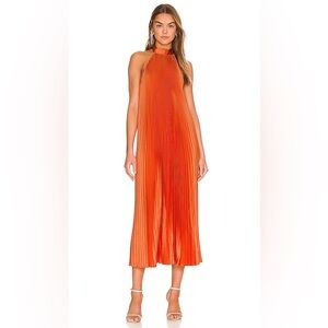L’IDEE Envie Pleated Halter Gown in Orange